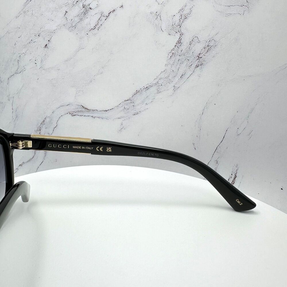 New GUCCI Sunglasses Black Acetate Pilot Aviator 58mm Navigator Gold Metal Logo - Picture 12 of 16